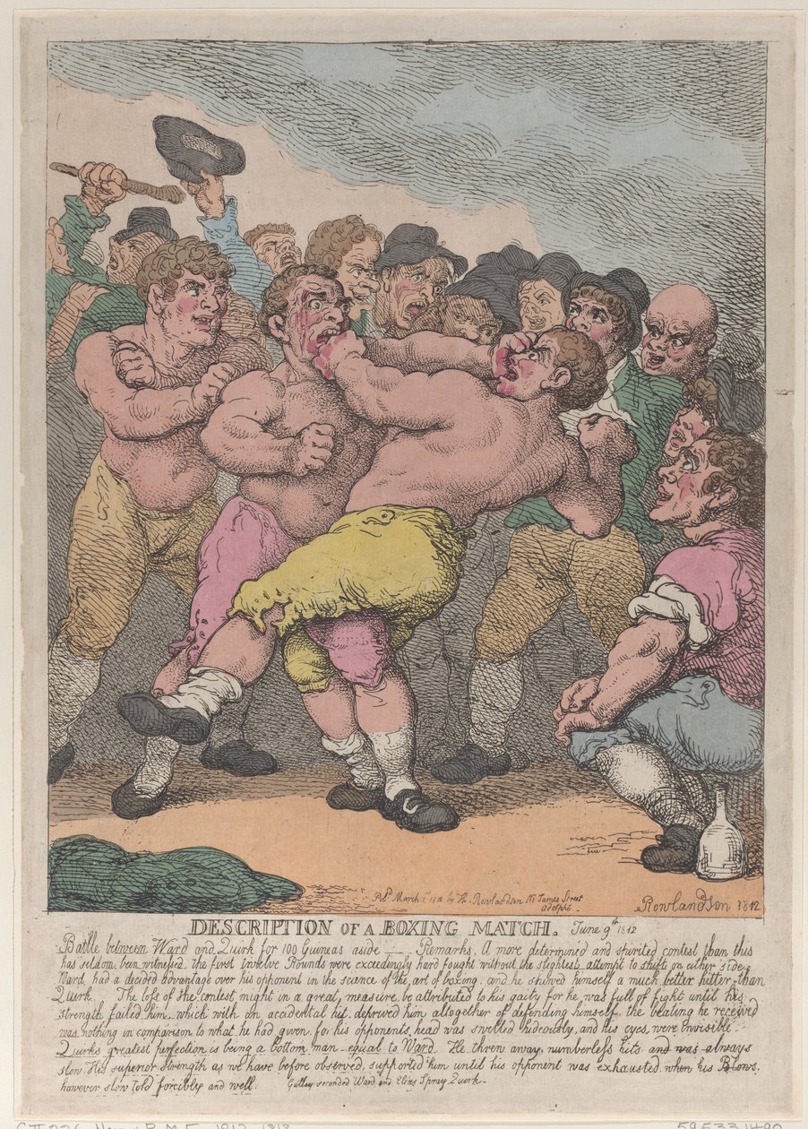 Descripción de una Pelea de Boxeo entre Ward y Quirk por 100 Guineas cada uno, 1 de marzo de 1812 de Thomas Rowlandson