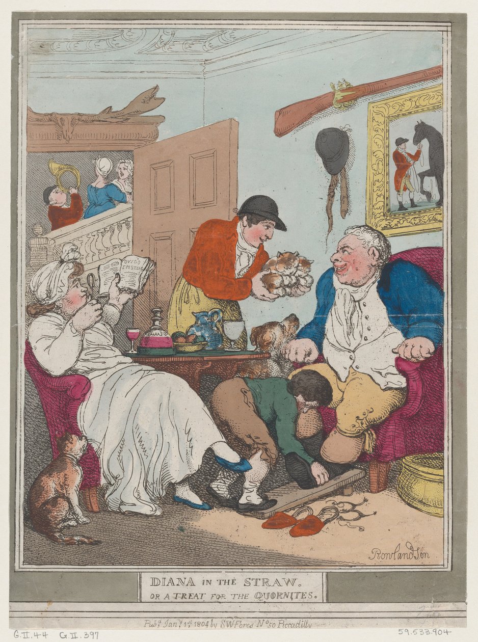 Diana en la Paja, o Un Regalo para los Quornites, 1 de enero de 1804 de Thomas Rowlandson