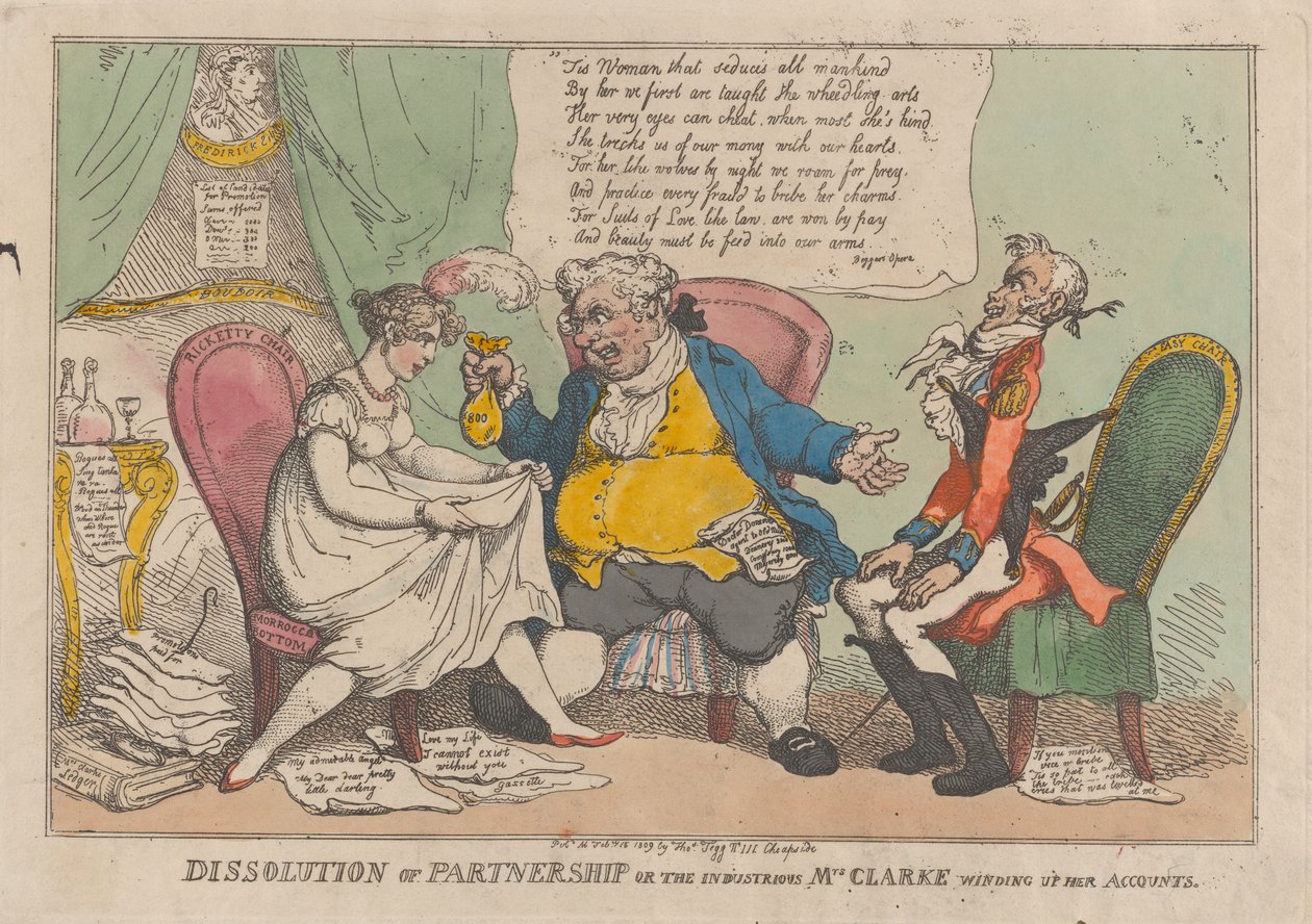 Disolución de la Sociedad, o la Industriosa Sra. Clarke Liquidando Sus Cuentas, 15 de febrero de 1809 de Thomas Rowlandson