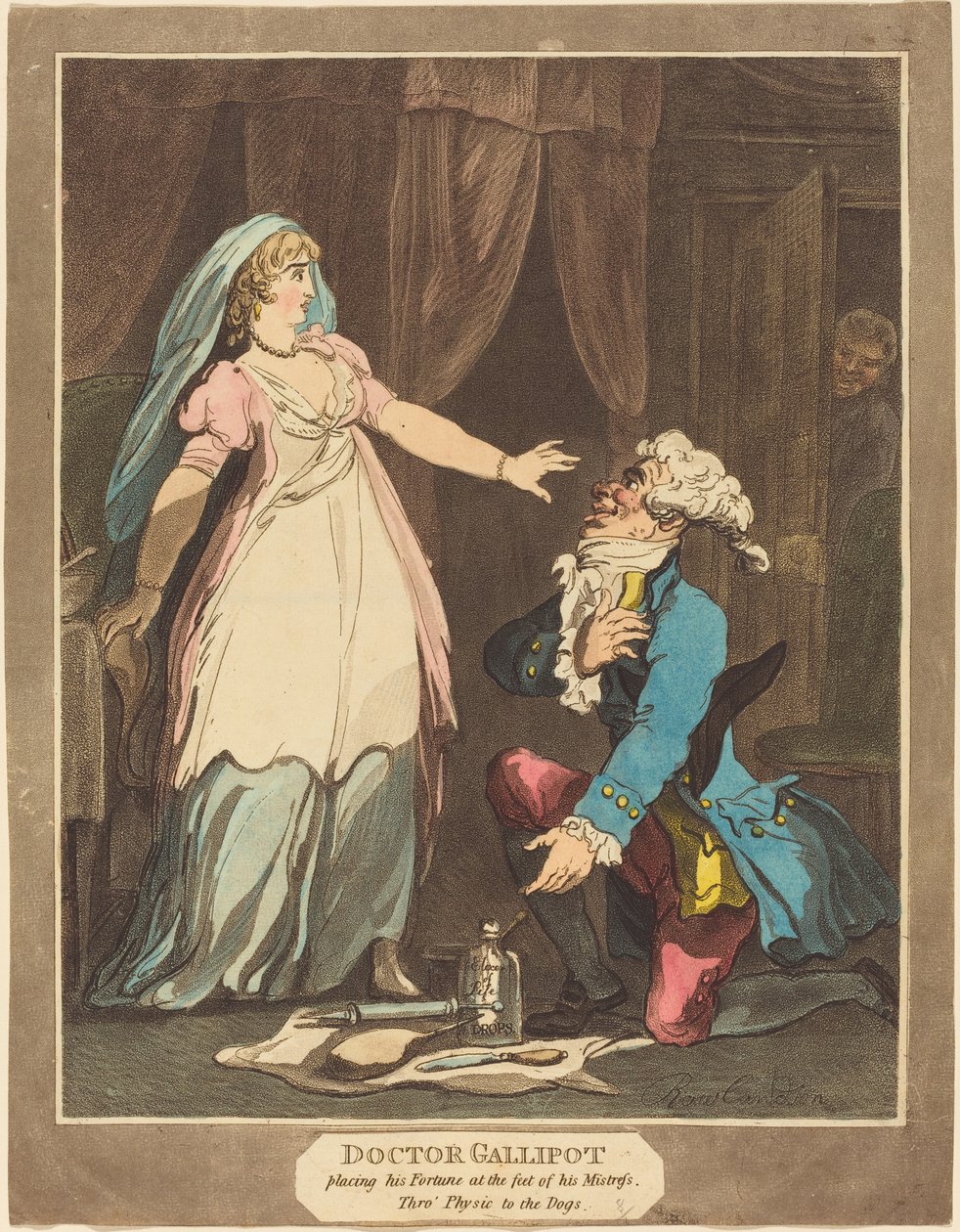 Doctor Gallipot colocando su fortuna a los pies de su amante de Thomas Rowlandson