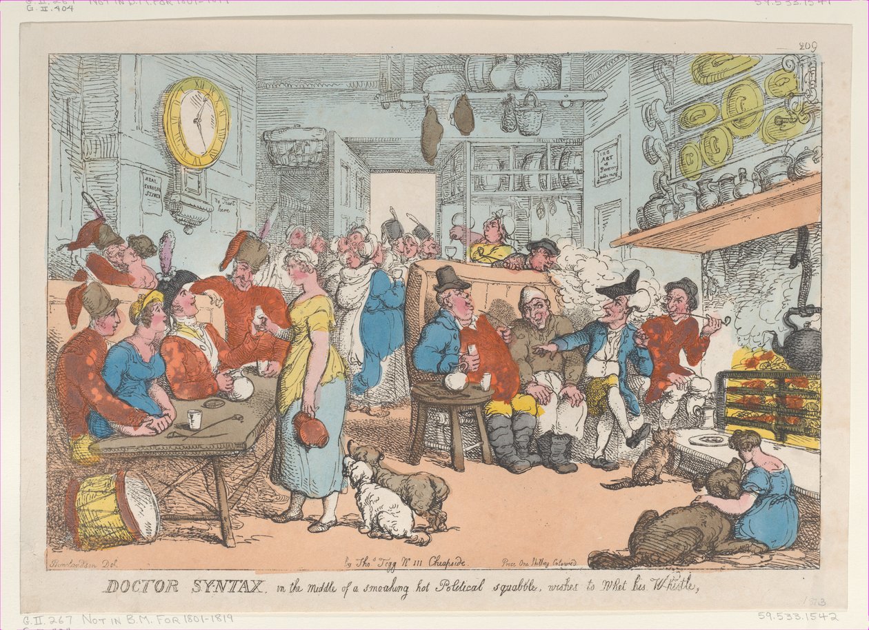 El doctor Syntax, en medio de una acalorada disputa política, desea irse, 31 de agosto de 1813 de Thomas Rowlandson