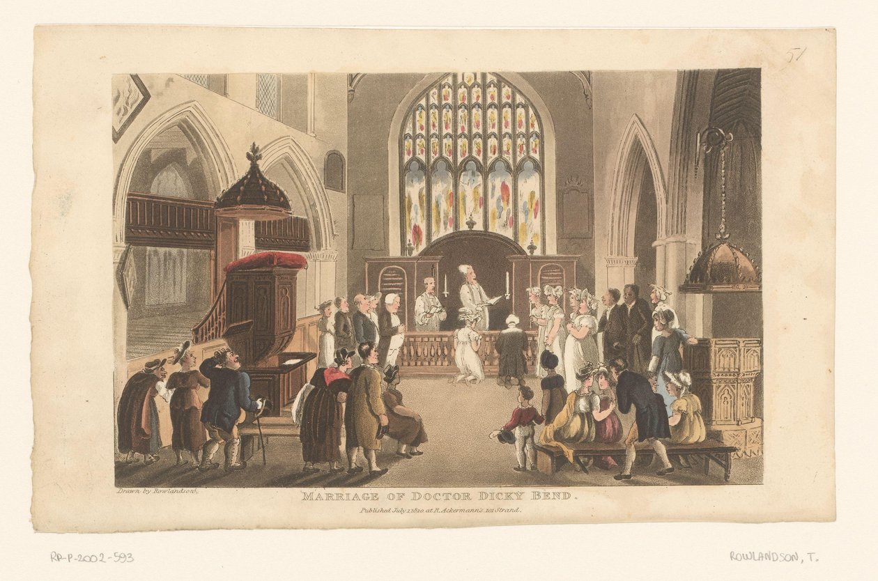 El doctor Syntax celebra la boda entre Dicky Bend y su prometida de Thomas Rowlandson