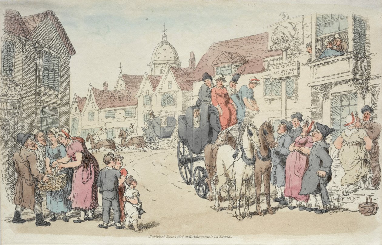 Dolphins Inn: Coches de Greenwich y Woolwich, 1816 de Thomas Rowlandson