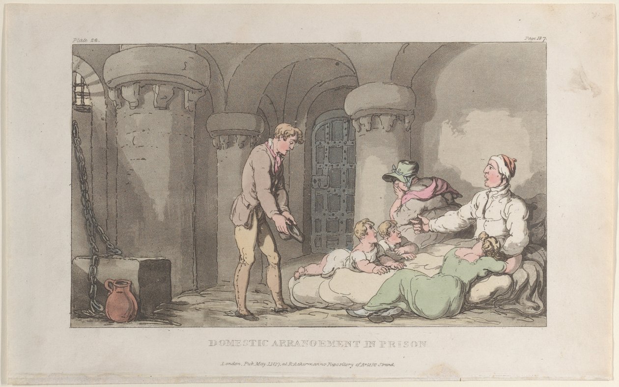 Arreglos domésticos en prisión, de El vicario de Wakefield, 1 de mayo de 1817 de Thomas Rowlandson