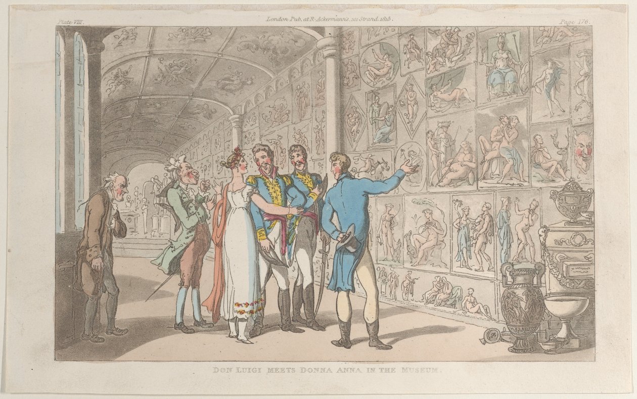 Don Luigi se encuentra con Donna Anna en el museo, de Nápoles y la Campagna Felice, 1 de junio de 1815 de Thomas Rowlandson