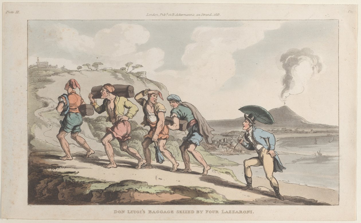 El equipaje de Don Luigi confiscado por cuatro Lazzaroni, de Nápoles y la Campagna Felice..., 1 de junio de 1815 de Thomas Rowlandson