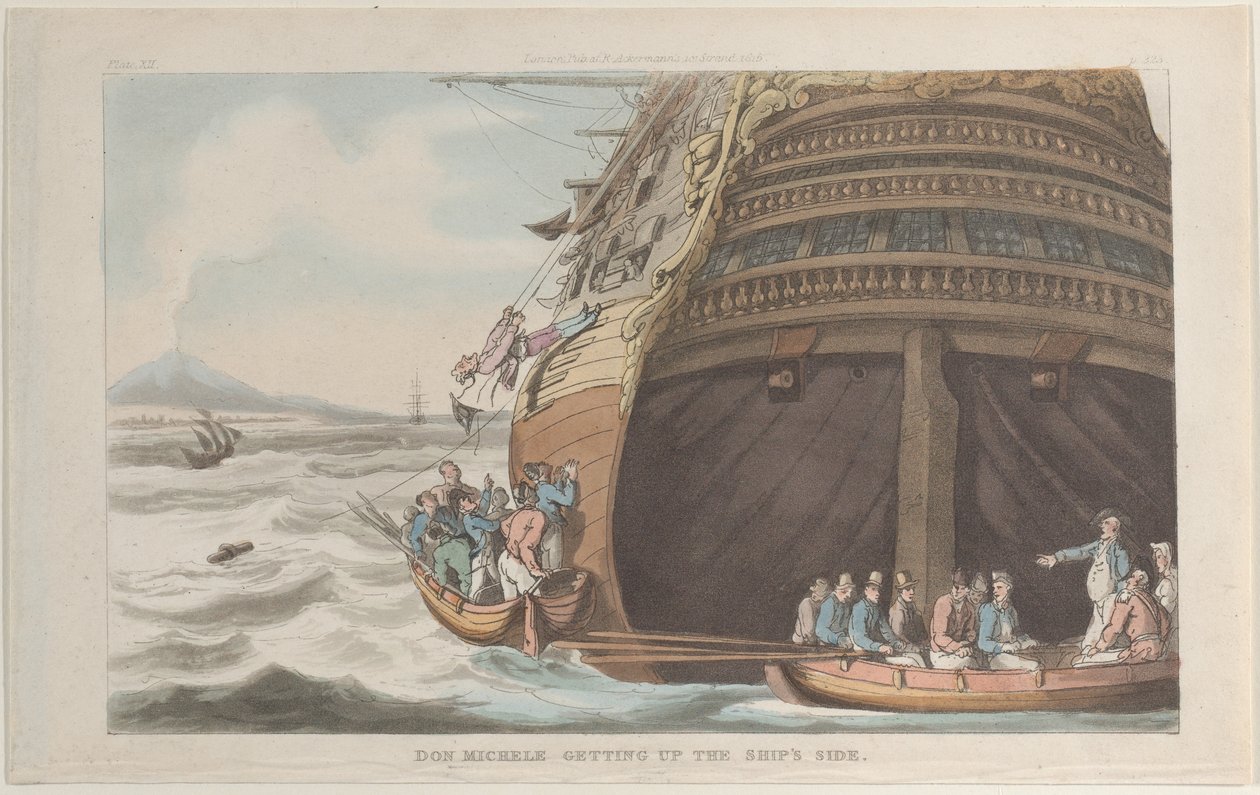 Don Michele Subiendo por el Costado del Barco, de Nápoles y la Campagna Felice, 1 de junio de 1815 de Thomas Rowlandson