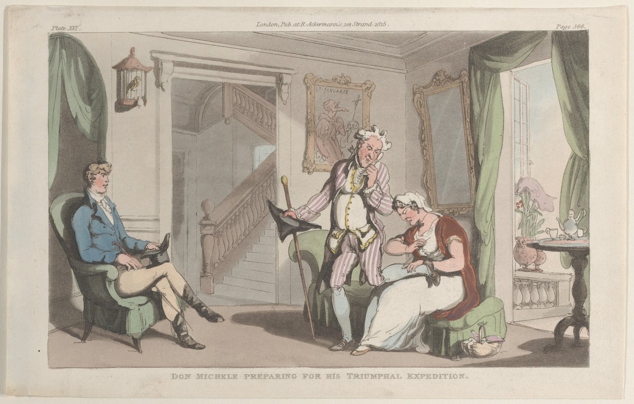 Don Michele preparándose para su expedición triunfal, de Nápoles y la Campagna..., 1 de junio de 1815 de Thomas Rowlandson