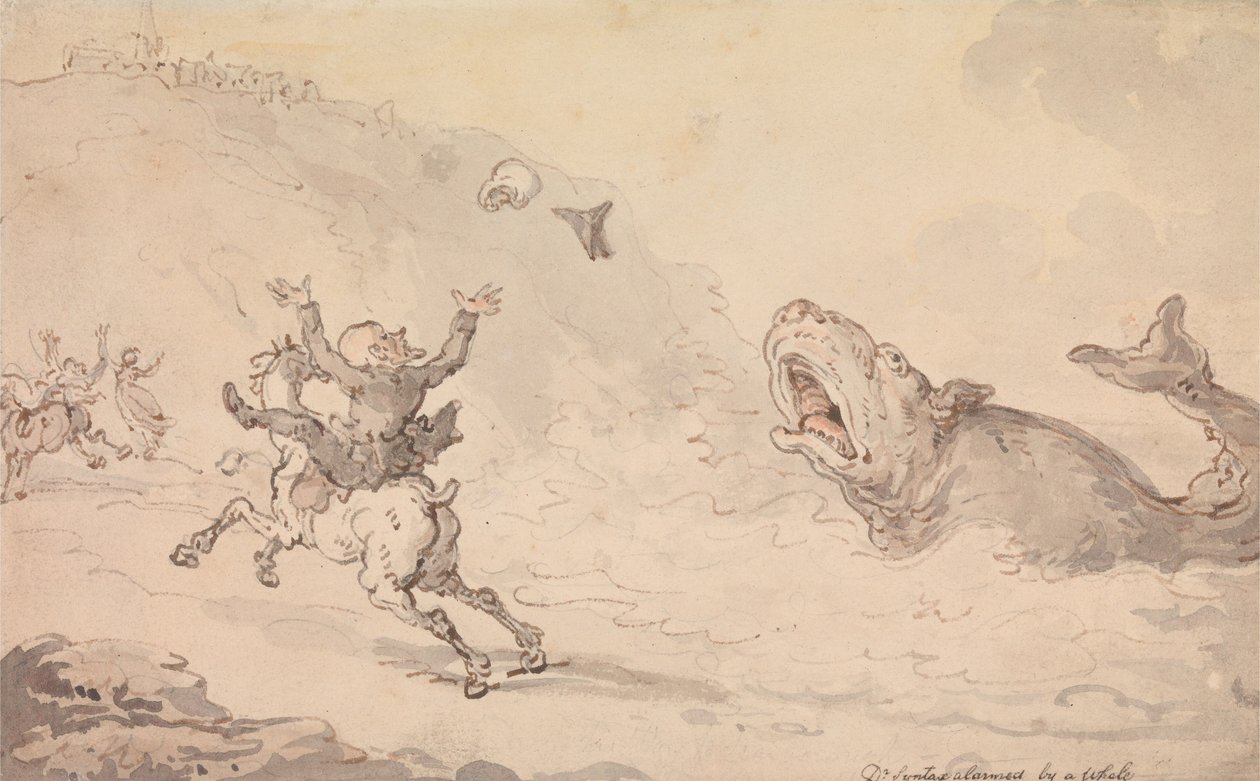 El Dr. Syntax, alarmado por una ballena de Thomas Rowlandson