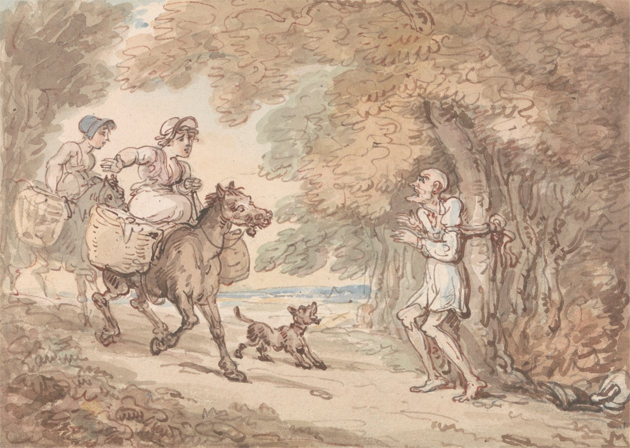 El Dr. Sintaxis atado a un árbol por Highwaymen de Thomas Rowlandson