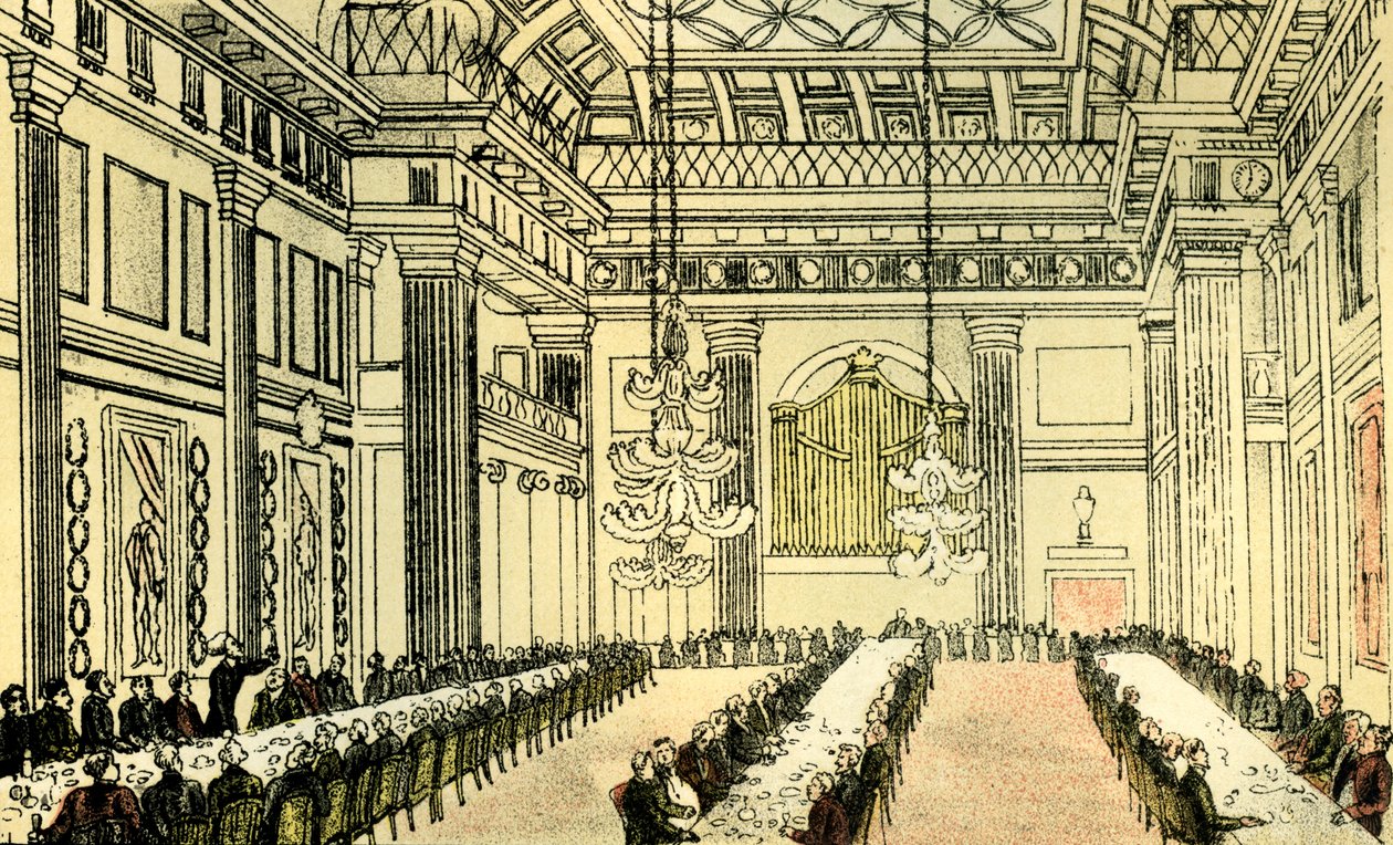 El Dr. Syntax en el Salón de los Masones de Thomas Rowlandson