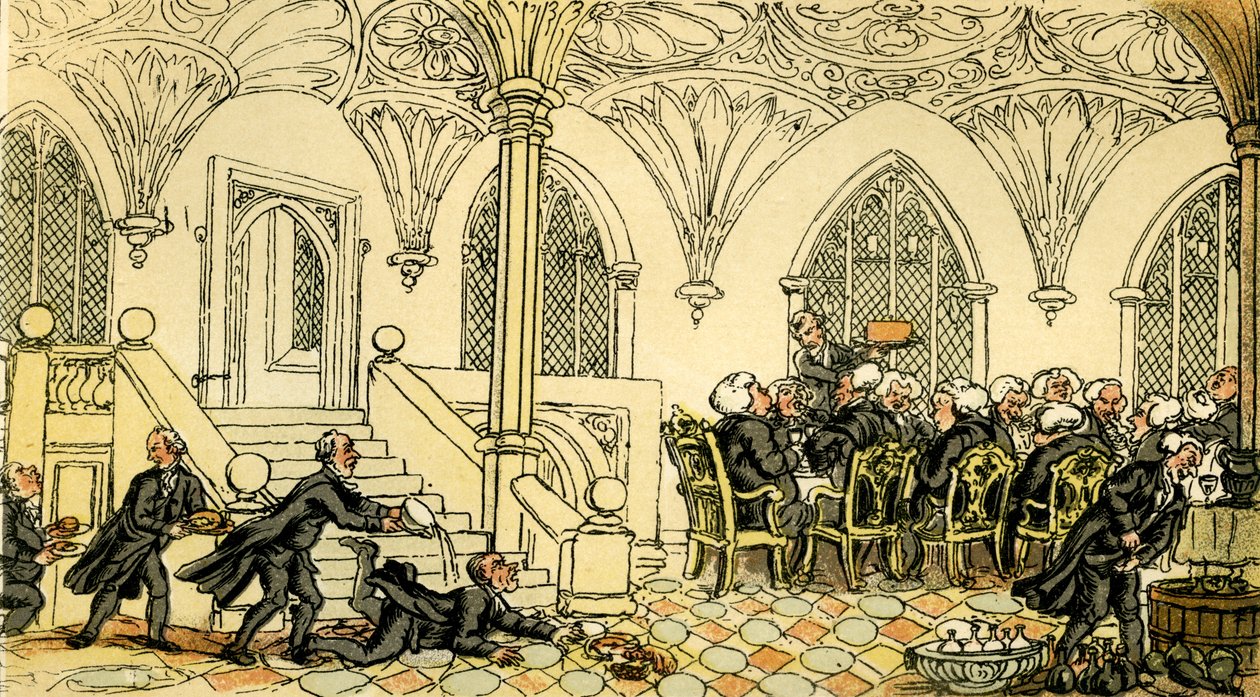 El Dr. Syntax entretenido en la universidad de Thomas Rowlandson