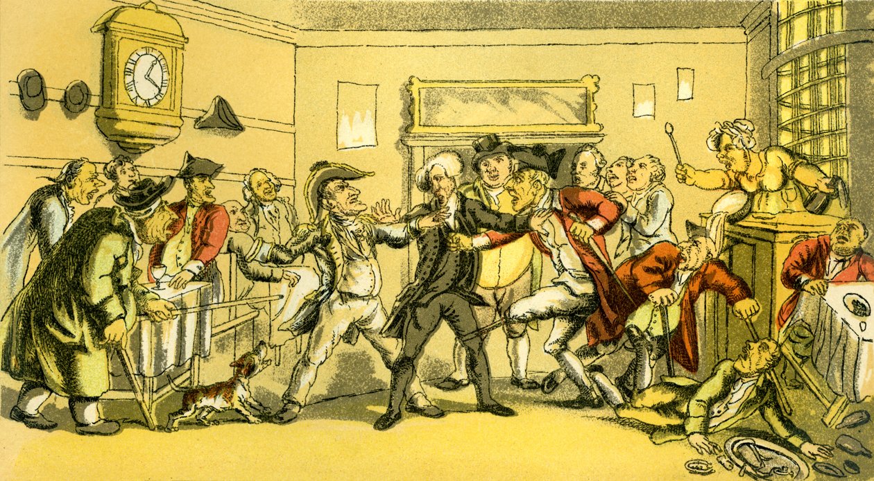 El Dr. Syntax presente en una pelea en la cafetería de Thomas Rowlandson