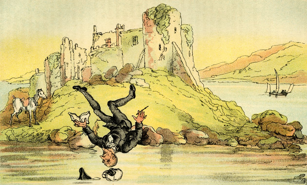 El Dr. Syntax cayendo al agua de Thomas Rowlandson