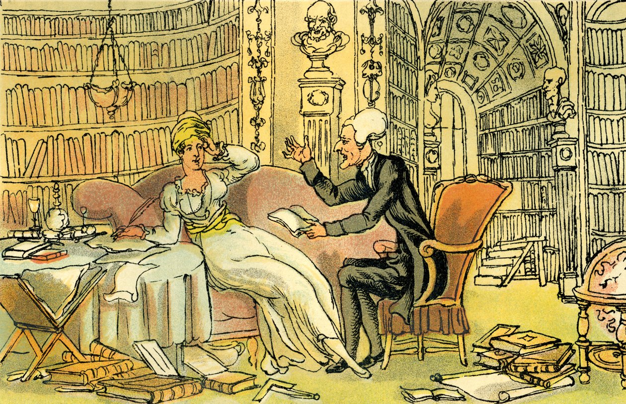 Dr. Syntax con una belleza de medias azules de Thomas Rowlandson