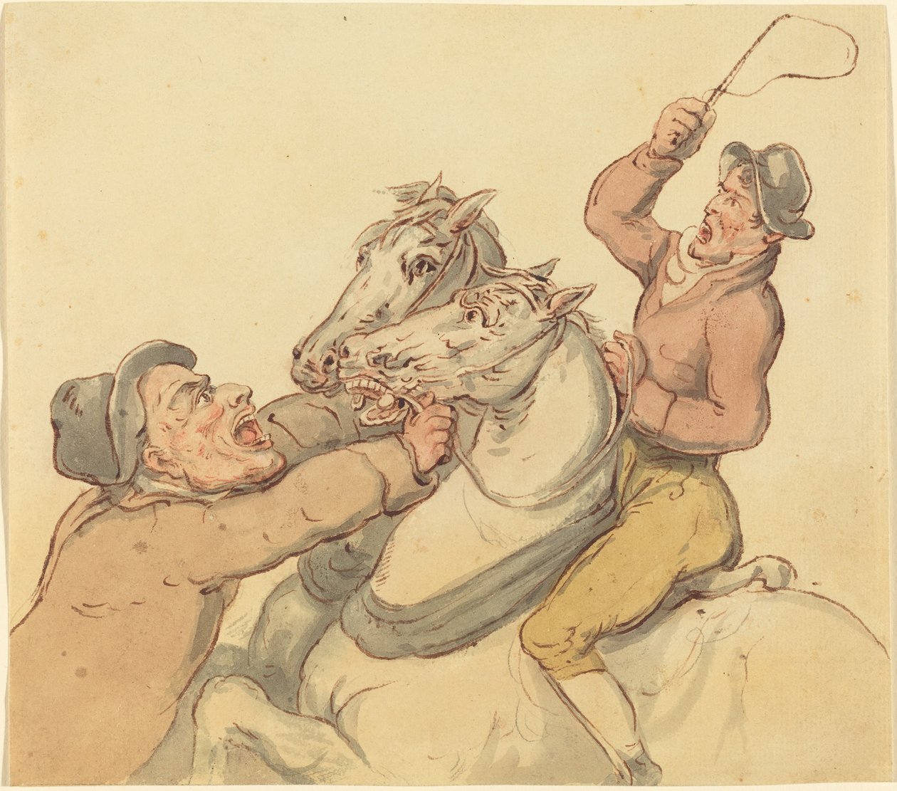 Arrieros con un par de caballos encabritados de Thomas Rowlandson