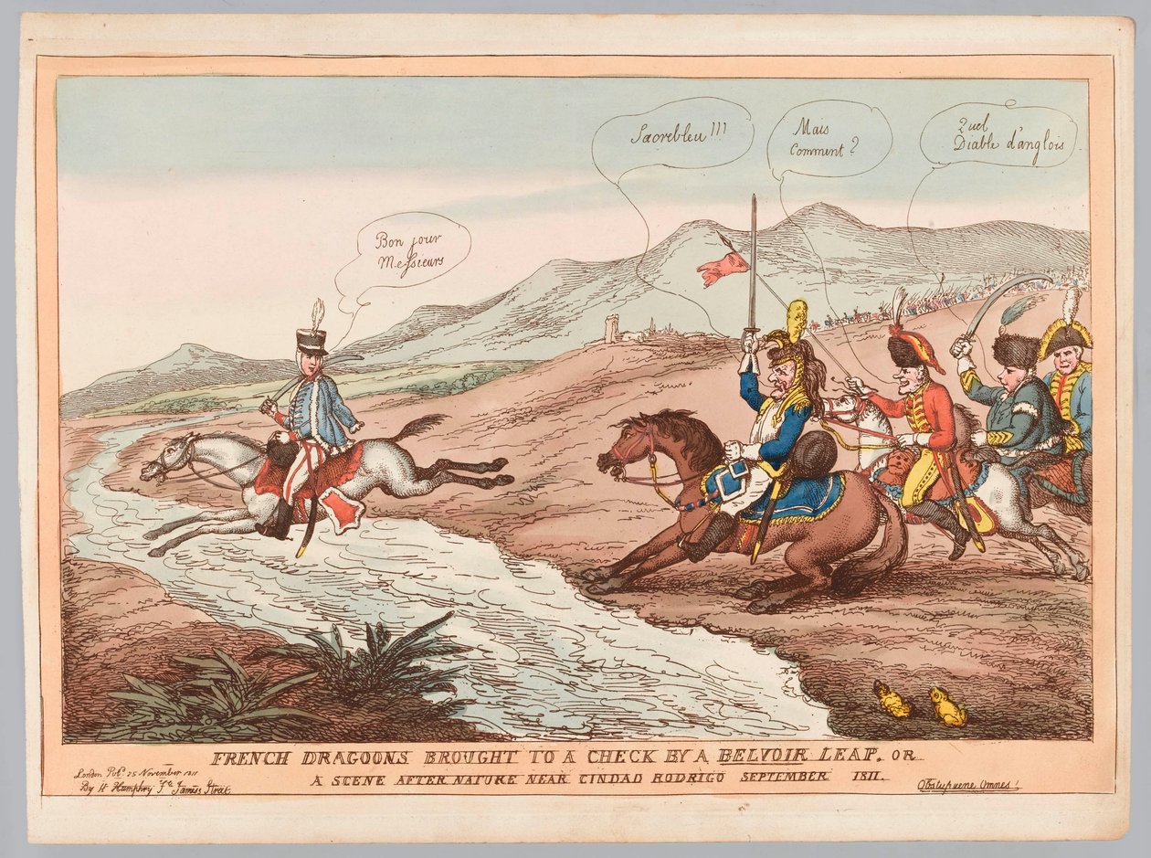 Modales ingleses y prudencia francesa o Dragones franceses detenidos por el salto de Belvoir septiembre 1811 de Thomas Rowlandson