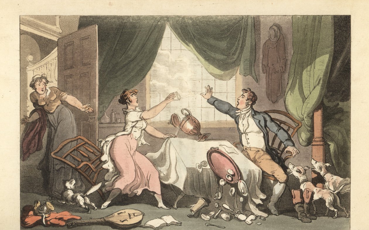Caballero inglés discutiendo con su esposa por dinero de Thomas Rowlandson