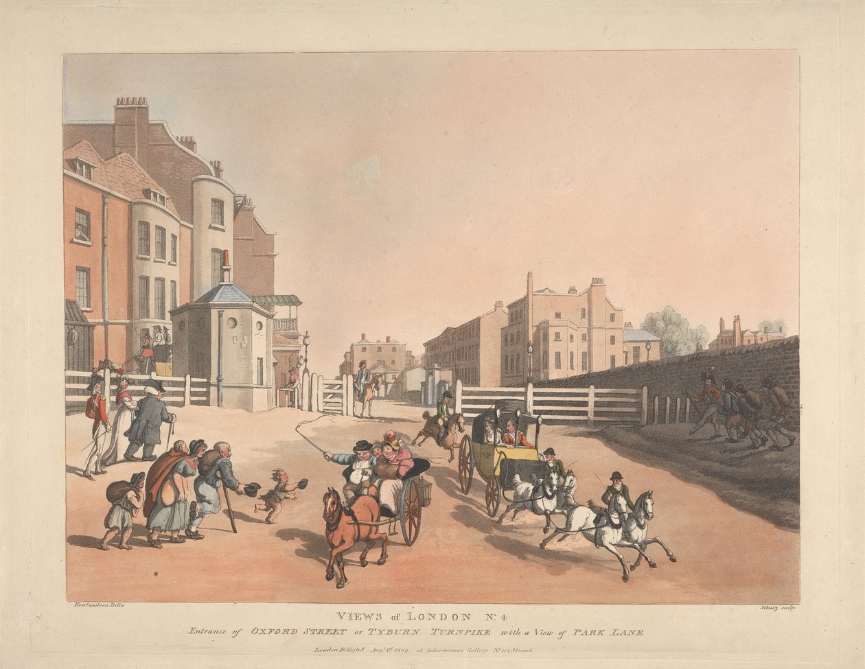 Entrada por Oxford Street o Tyburn Turnpike (n.º 4) de Thomas Rowlandson