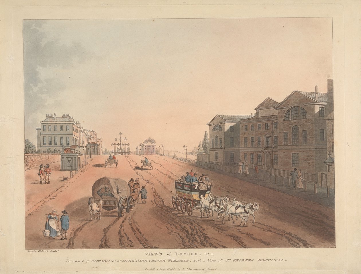 Entrada a la carretera de peaje de Piccadilly o Hyde Park Corner (n.º 1) de Thomas Rowlandson