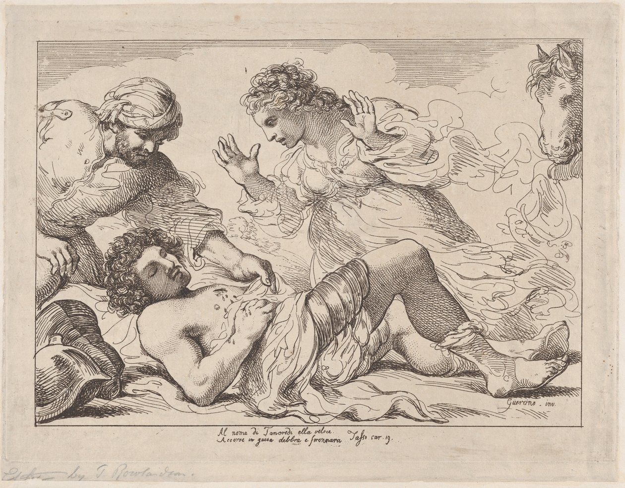 Erminia descubre al herido Tancredo de Tasso, Gerusalemme Liberata de Thomas Rowlandson