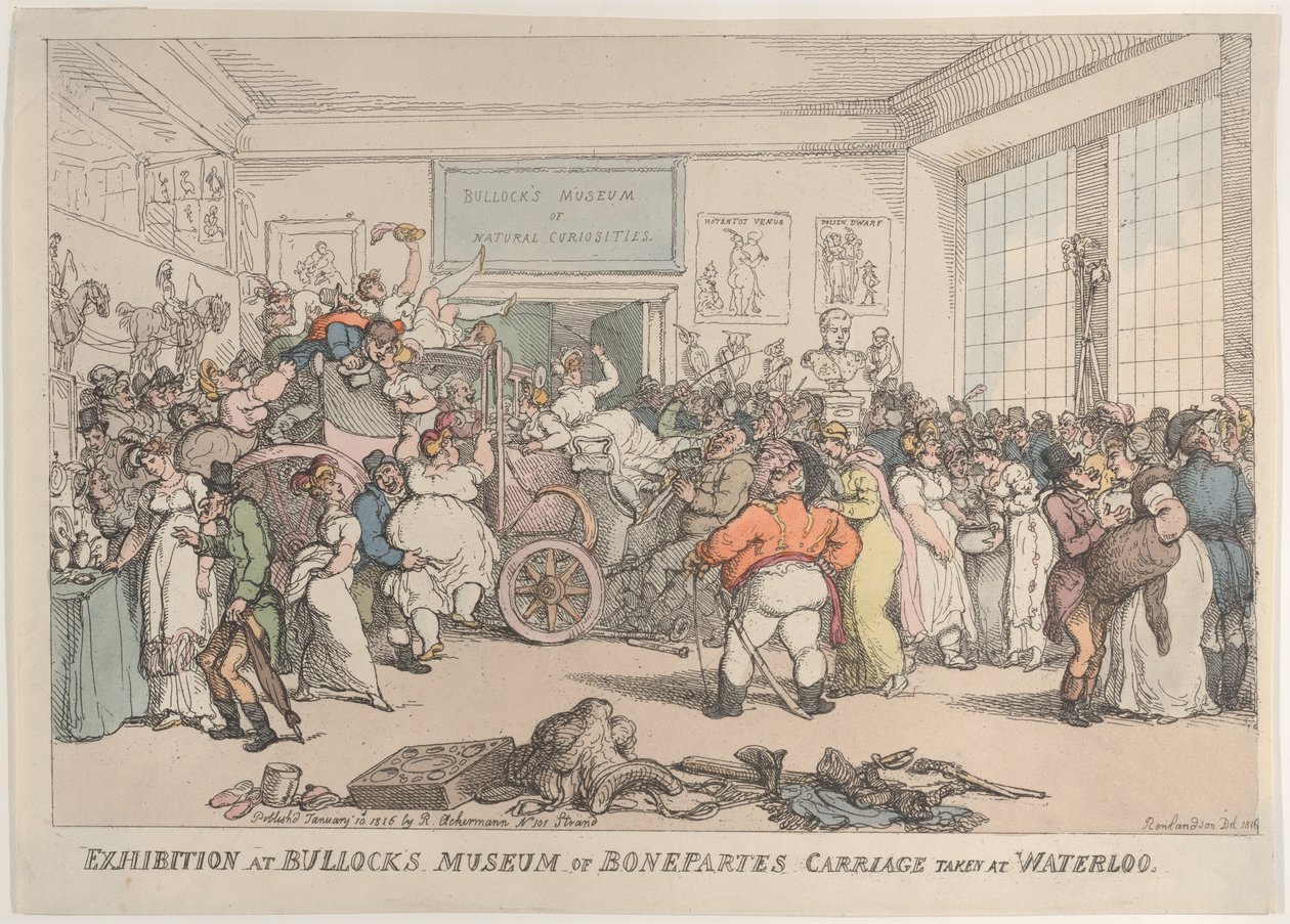 Exposición en el Museo de Bullock del carruaje de Bonaparte, tomado en Waterloo, enero 10, 1816 de Thomas Rowlandson