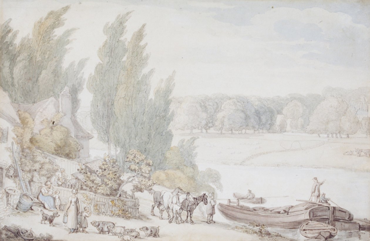 Granja a orillas de un río de Thomas Rowlandson