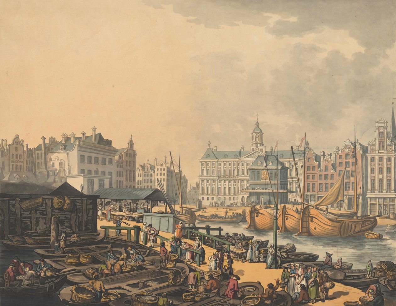 Feyge Dam, con parte del Mercado de Pescado en Ámsterdam, 1797 de Thomas Rowlandson