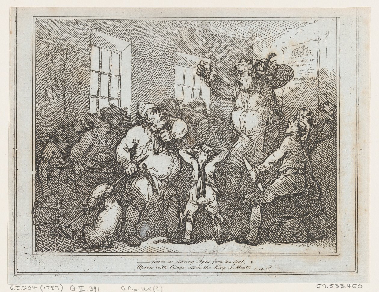 Desde este asiento, tan feroz como la mirada de Áyax... de Thomas Rowlandson