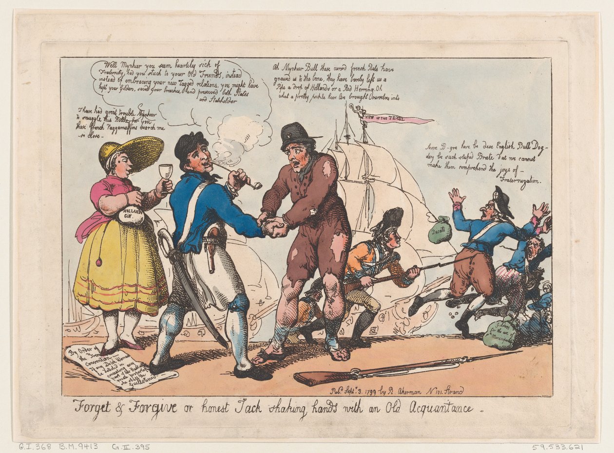 Olvidar y perdonar, o Jack el honesto estrechando la mano de un viejo conocido, Se..., 3 de septiembre de 1799 de Thomas Rowlandson