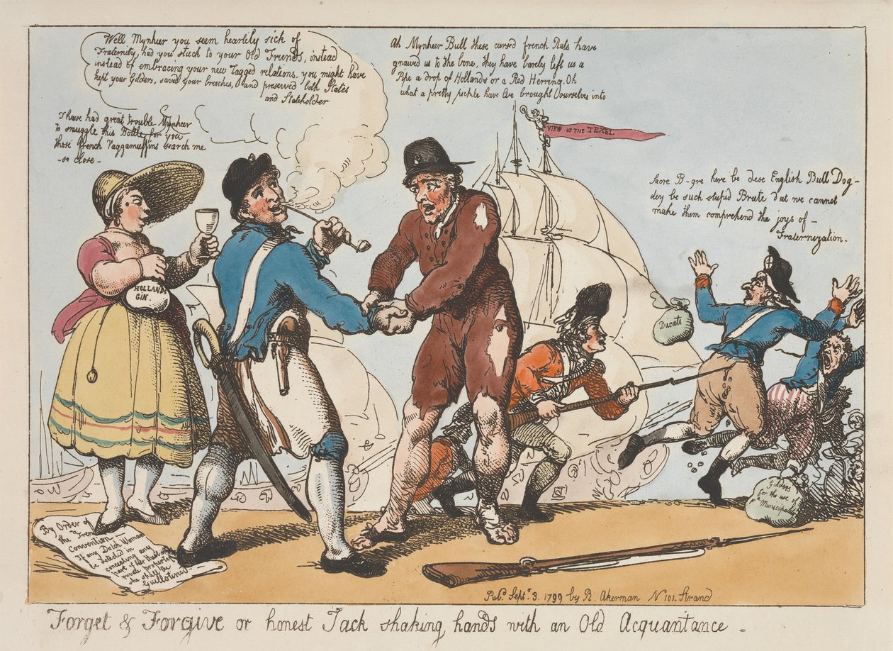«Olvidar y perdonar» o «Honest Jack estrechando la mano a un viejo conocido» de Thomas Rowlandson