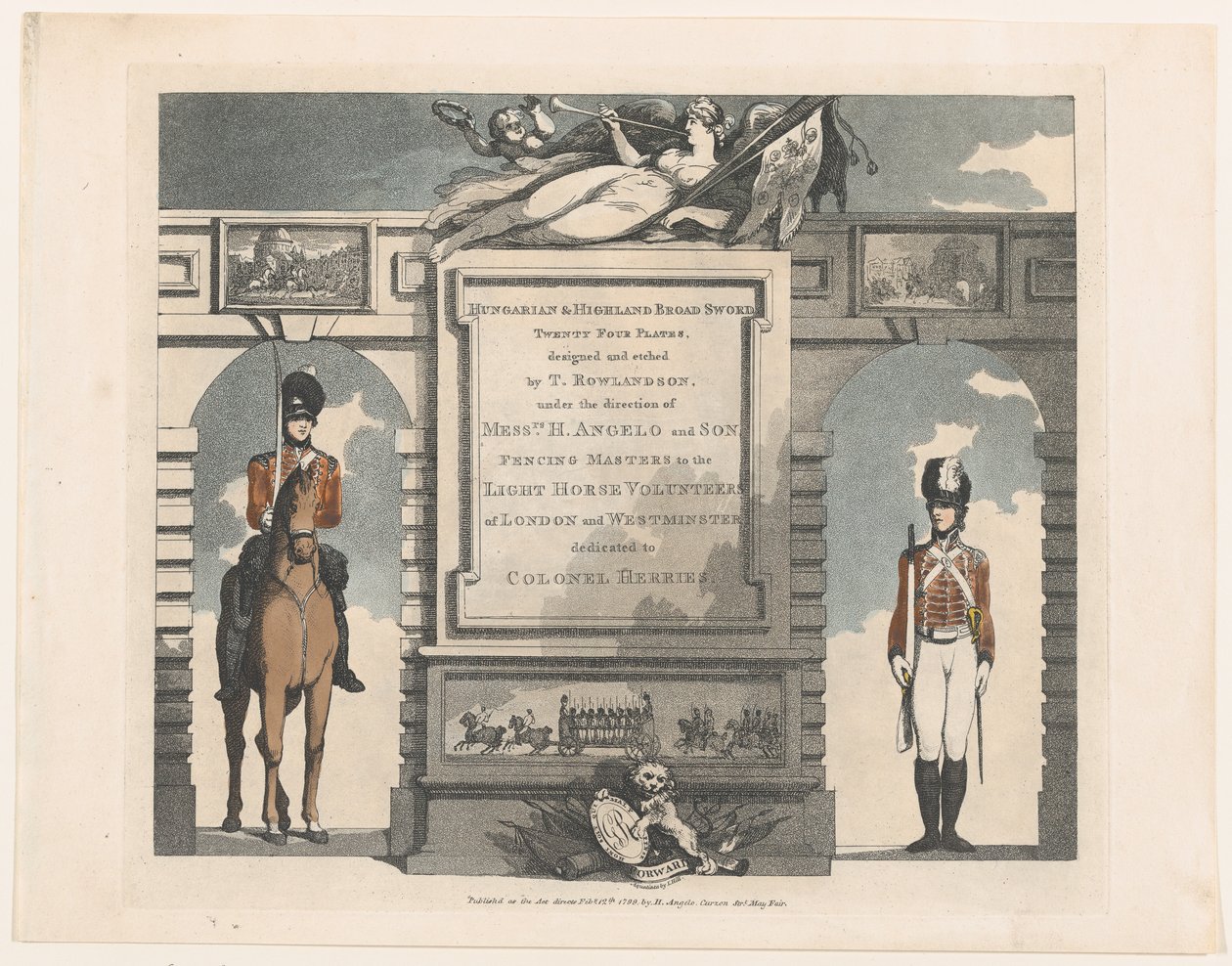 Adelante, Broadsword húngaro y de las tierras altas, 12 de febrero de 1799 de Thomas Rowlandson