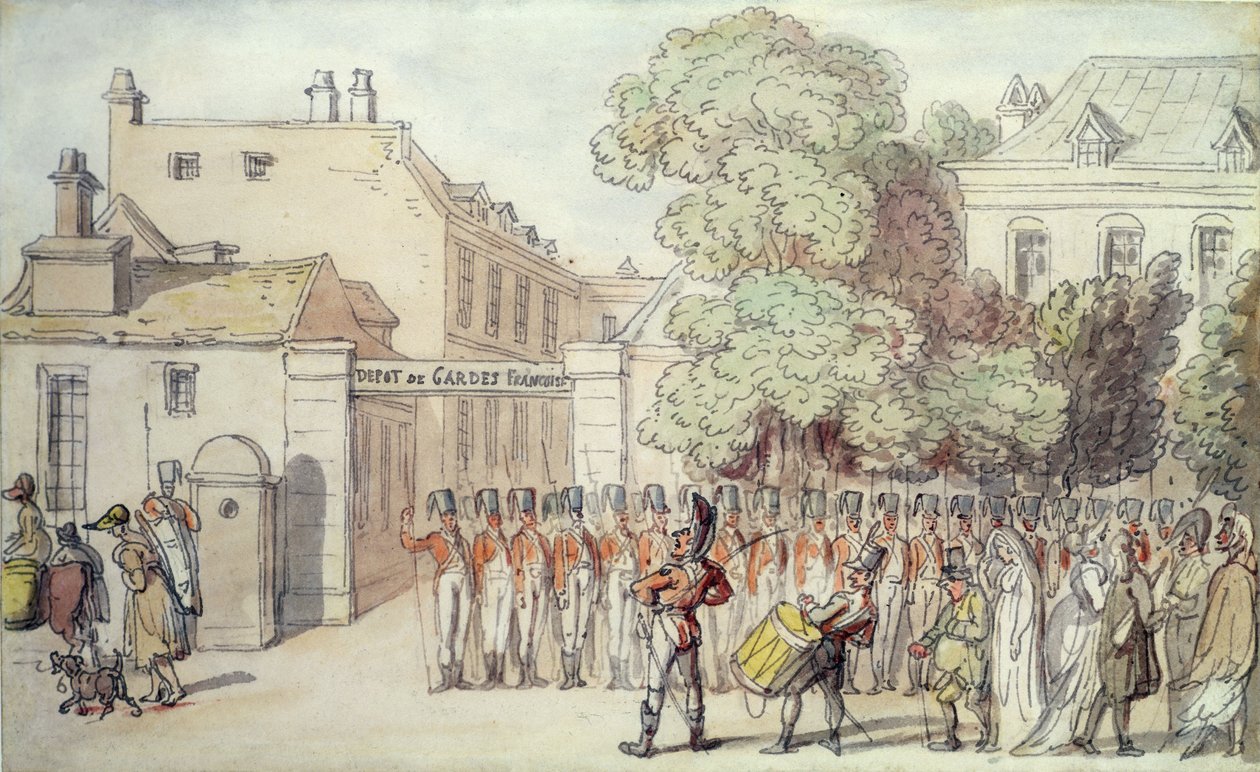 Soldados Franceses en Desfile de Thomas Rowlandson
