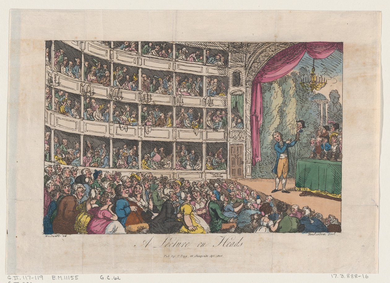 Frontispicio, de Una conferencia sobre cabezas de George Alexander Stevens, abril de 1808 de Thomas Rowlandson