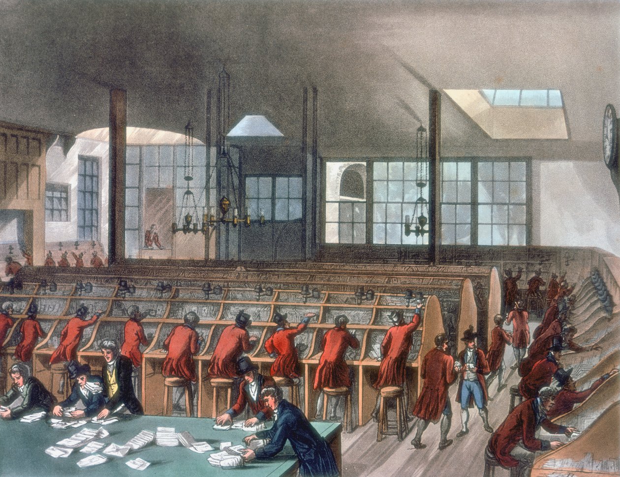 Oficina General de Correos, Lombard Street, Londres, 1808 de Thomas Rowlandson