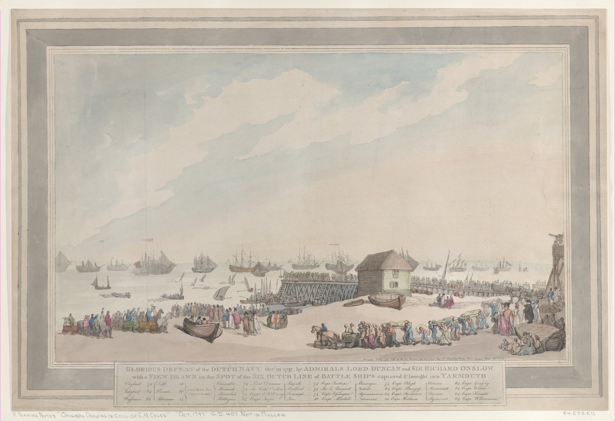 Gloriosa derrota de la Armada Holandesa, 10 de octubre de 1797, por los almirantes Lord Duncan y ..., 22 de octubre de 1797 de Thomas Rowlandson