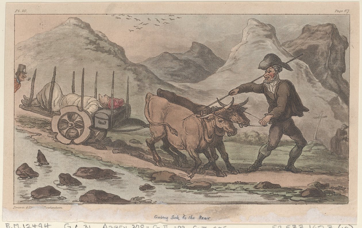 Enfermo yendo a la retaguardia, de Las aventuras militares de Johnny Newcome, 1815 de Thomas Rowlandson