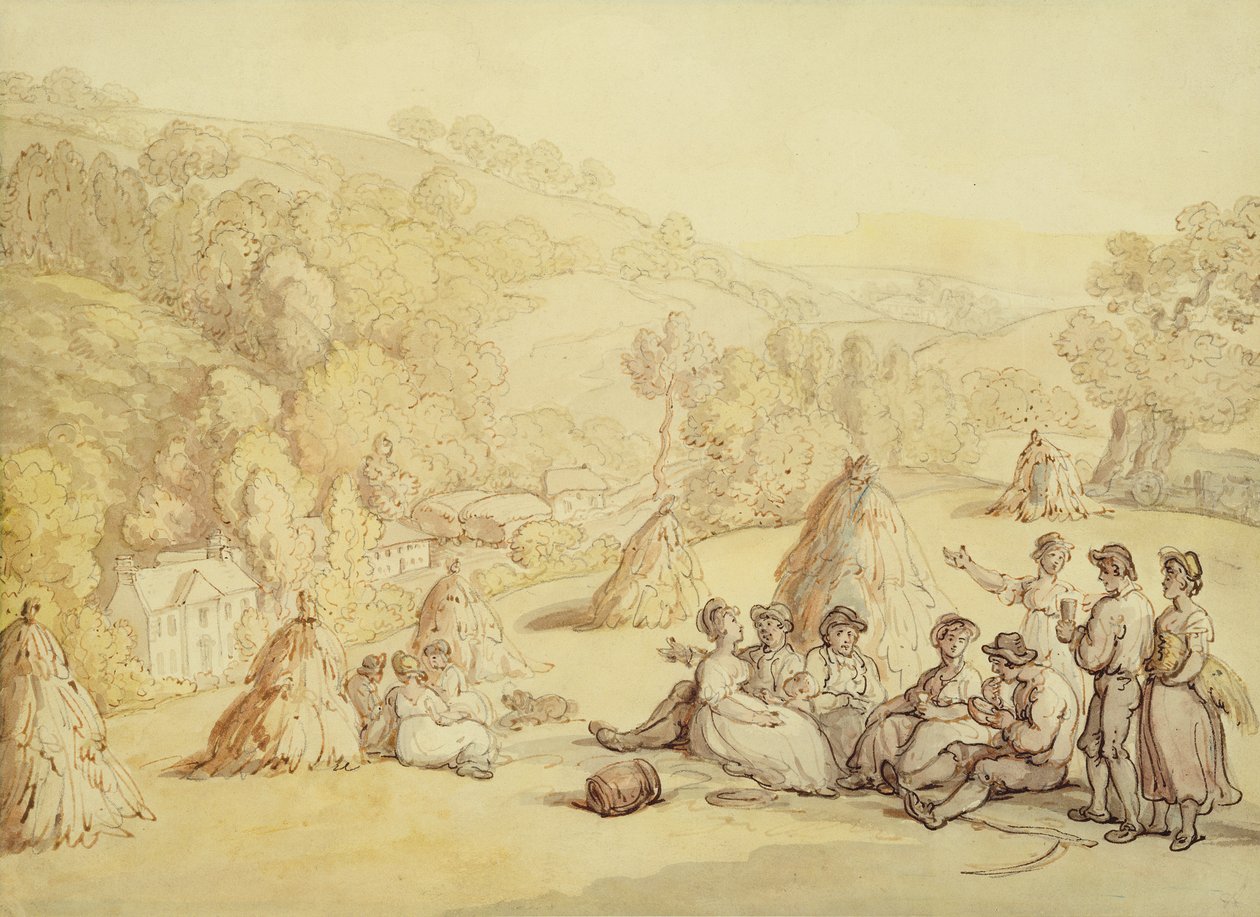 Cosechadores descansando en un campo de maíz, c.1805-10 de Thomas Rowlandson