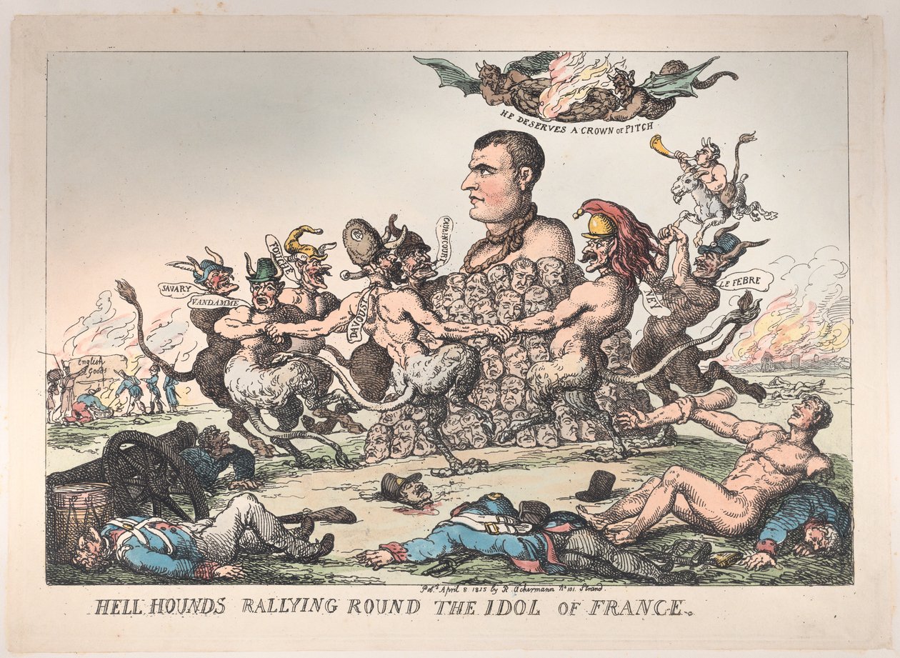 Perros del infierno reuniéndose alrededor del ídolo de Francia, 8 de abril de 1815 de Thomas Rowlandson