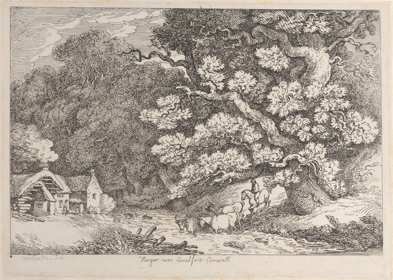 Hengar cerca de Camelford, Cornualles, de Vistas en Cornualles de Thomas Rowlandson
