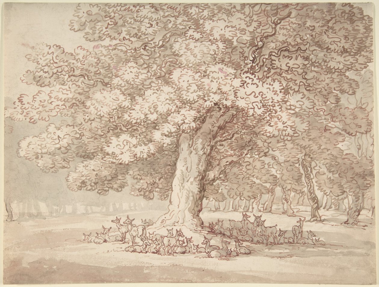 Manada de ciervos bajo un roble de Thomas Rowlandson