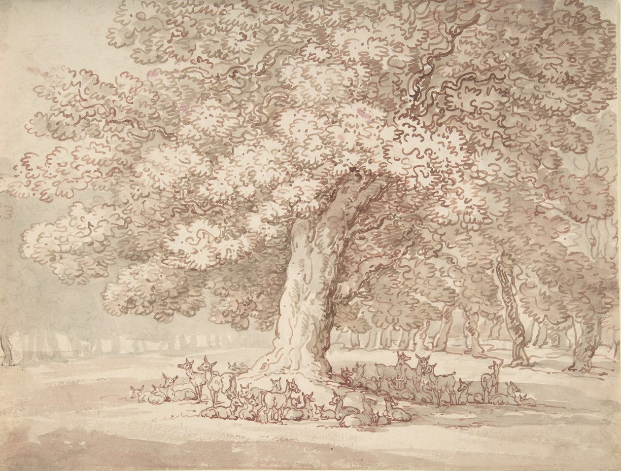Manada de ciervos bajo un roble, 1775-1827 de Thomas Rowlandson