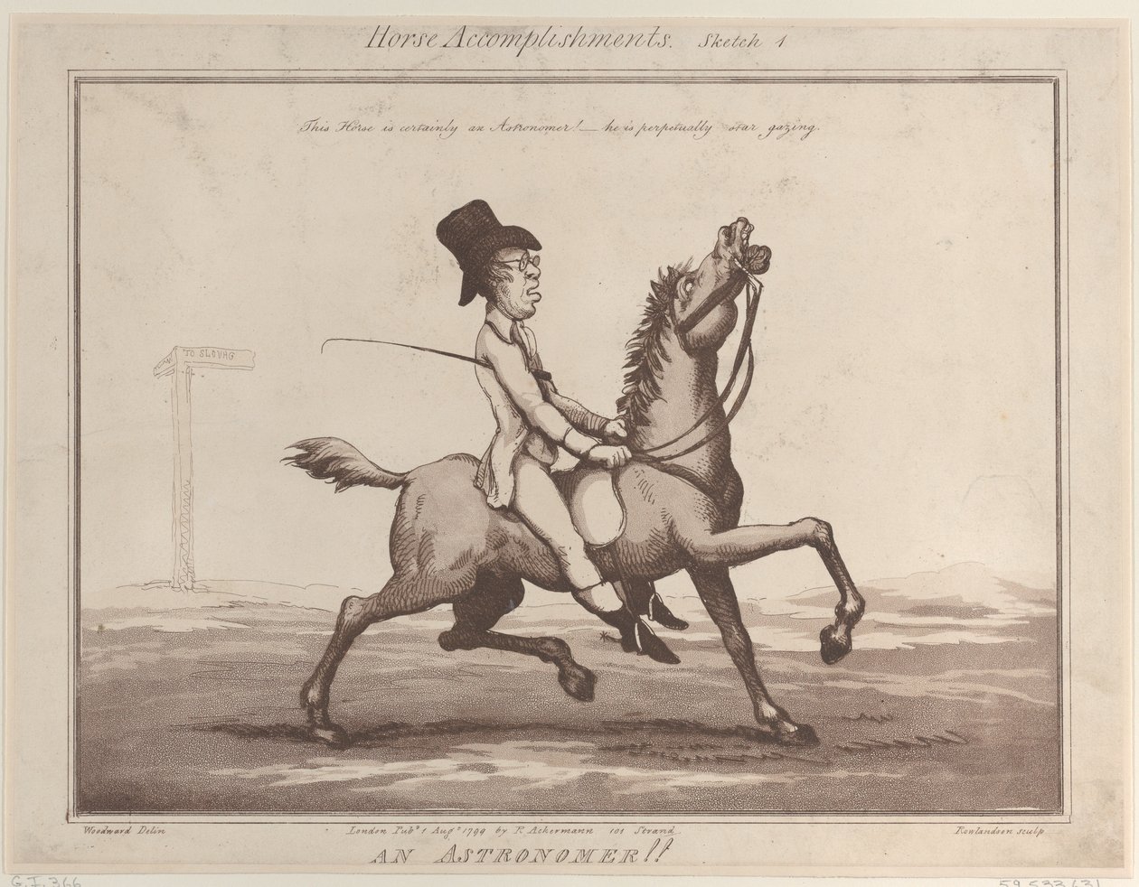 Logros del caballo, Boceto 1: ¡Un astrónomo!, 1 de agosto de 1799 de Thomas Rowlandson