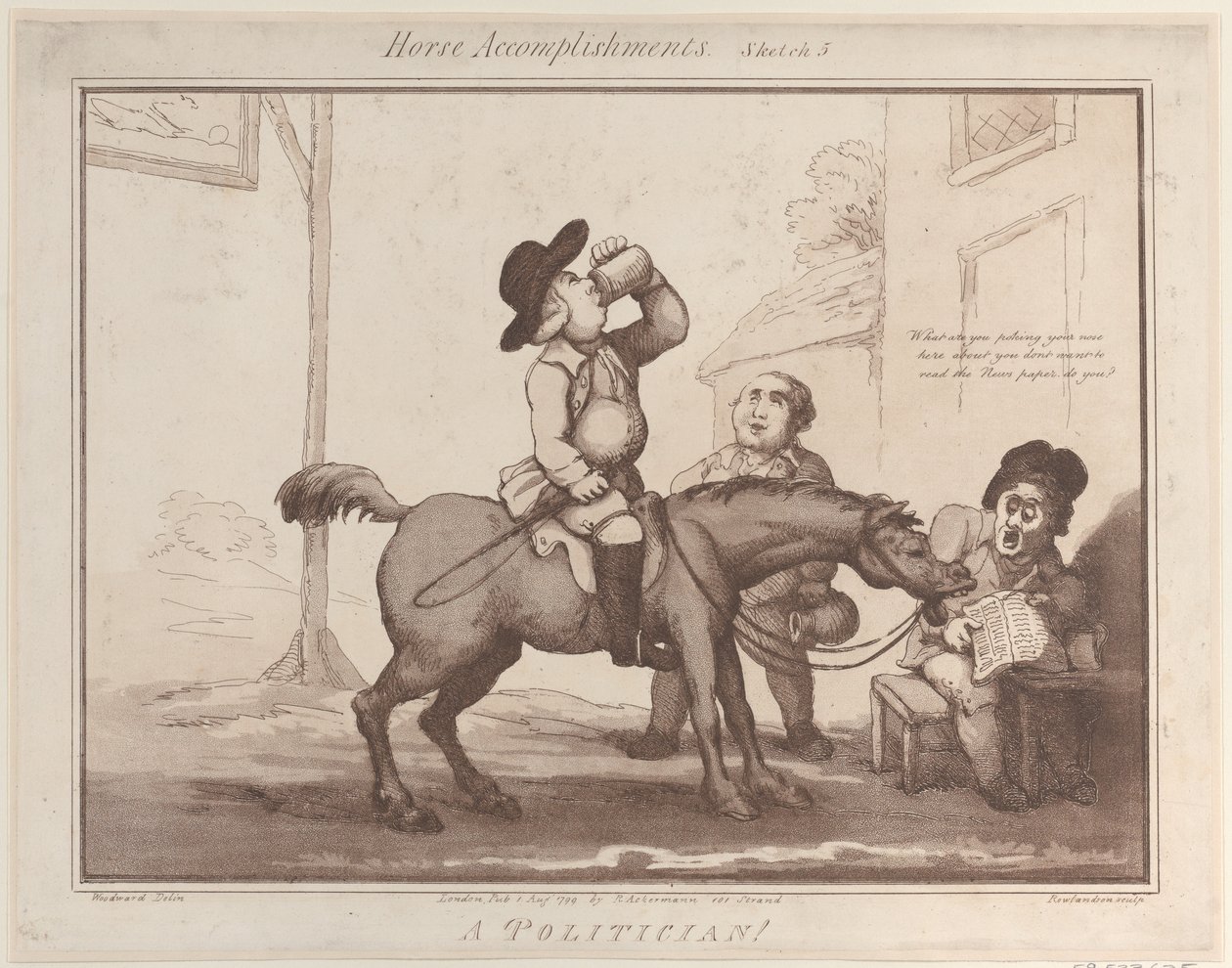 Habilidades del caballo, Boceto 5: ¡Un político!, 1 de agosto de 1799 de Thomas Rowlandson