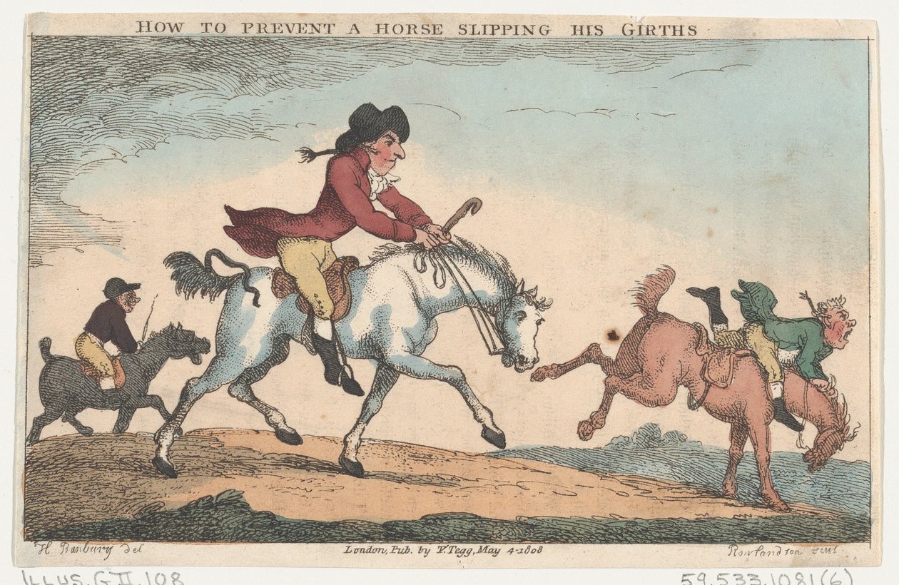 Cómo evitar que un caballo se deslice de sus cinchas, 4 de mayo de 1808 de Thomas Rowlandson