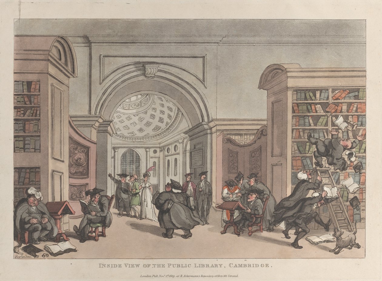 Vista Interior de la Biblioteca Pública, Cambridge, 9 de noviembre de 1809 de Thomas Rowlandson