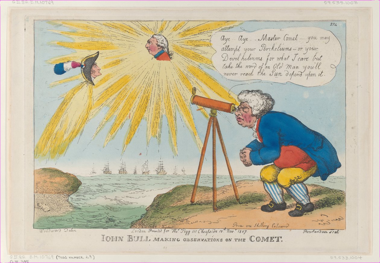 John Bull haciendo observaciones sobre el cometa, 10 de noviembre de 1807 de Thomas Rowlandson