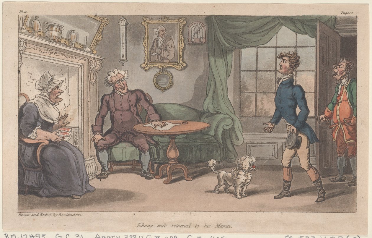 Johnny regresó seguro a su mamá, de Las Aventuras Militares de Johnny Newcome, 1815 de Thomas Rowlandson