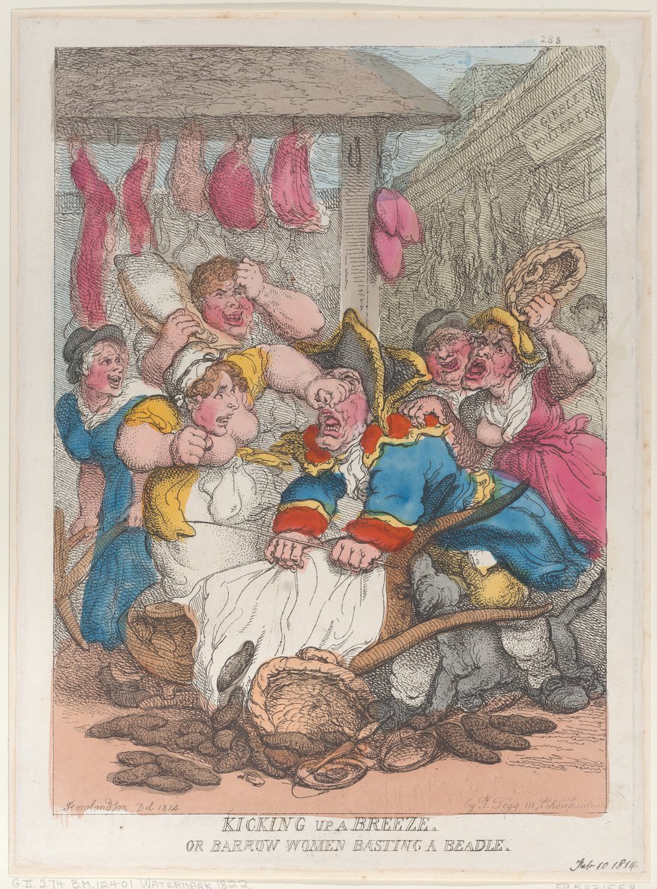 Levantando una brisa o mujeres de carretilla asando a un bedel, 10 de febrero de 1814 de Thomas Rowlandson
