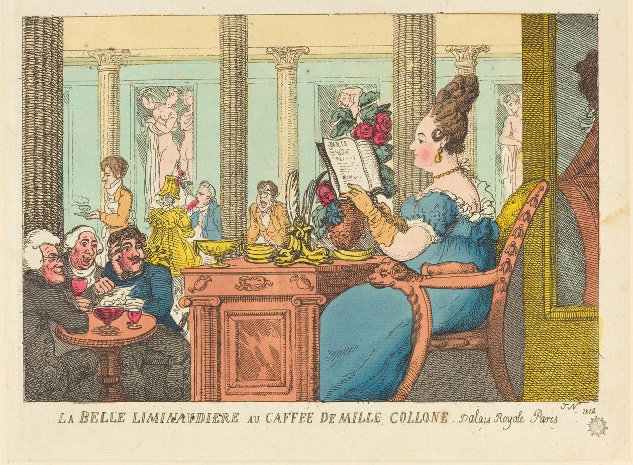 La Bella Limonaudiere en el Café de las Mil Columnas, Palacio Real, París de Thomas Rowlandson